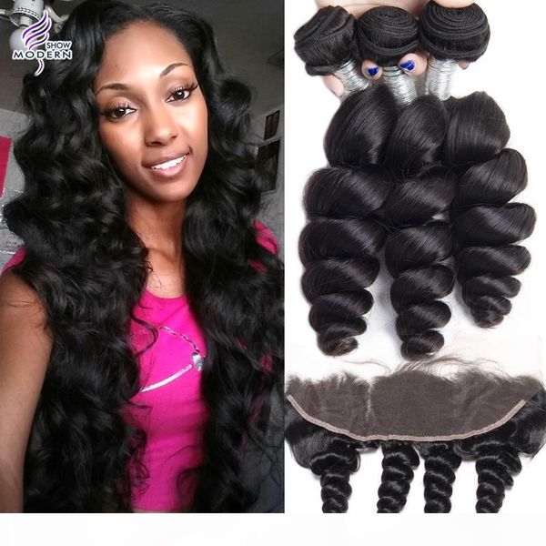 

ear to ear lace frontal with bundles indian loose wave 3 bundles frontal closure indian human hair bundles with closure indian virgin hair, Black;brown