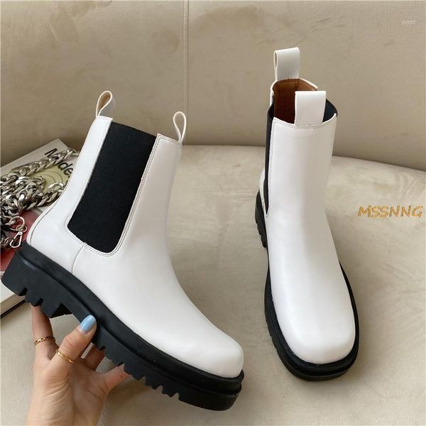 

new style fashion women platform boots round toe thick bottom pu leather waterproof snow boots solid comfortable sock1, Black