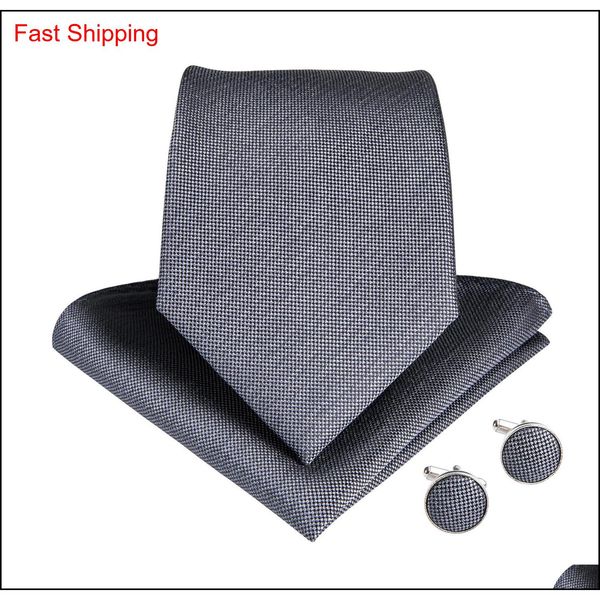 

hi-tie classic men's solid tie set fashion gray ties necktie hanky cufflinks for suit formal business ca qylxzi queen66, Black;blue