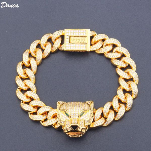

bangle donia jewelry fashion luxury hip-hop leopard bracelet hollow with zircon cuban chain domineering hand, Black