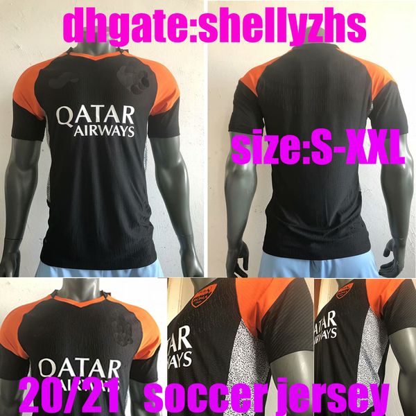 

s-xxl player version 2020 2021 as roma home away 2rd soccer jerseys nainggolan totti dzeko perotti de rossi pastore custom football shirts, Black;yellow