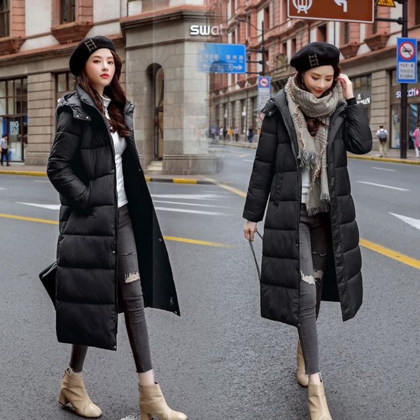

new plus size jackets 2019 fashion women winter coat long slim thicken warm jacket down padded jacket outwear parkas c1204, Black