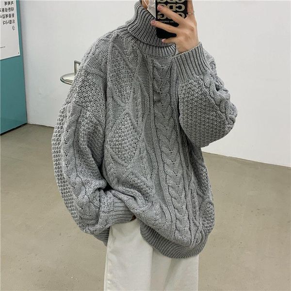 

men's sweaters winter turtleneck sweater warmth fashion casual retro knitted pullover men loose korean knitting mens clothes, White;black