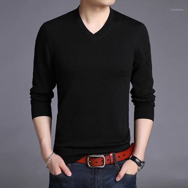 

2020 new mens clothing v-neck thin sweater men autumn winter knitted pullover male casual men's sweater1, Black;brown