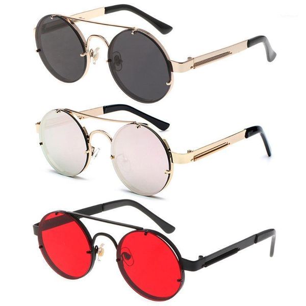 

new arrival punk style sunglasses fashion round lens flat metal frame decoration vintage sun glasses uv4001, White;black