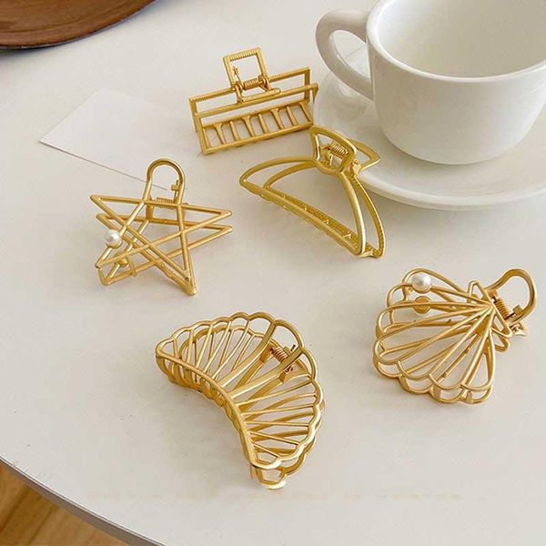 

hair accessories 2021 women girls geometric claw clamps crab hollow clip solid color hairpin