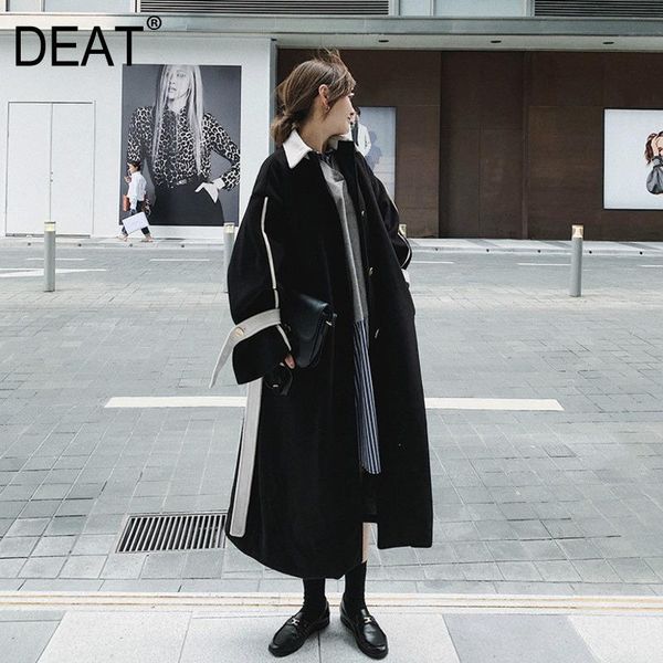 

deat woolen coat women solid thick with sashes beige lapel collar casual long sleeve wild 2020 new autumn winter fashion tu864, Black