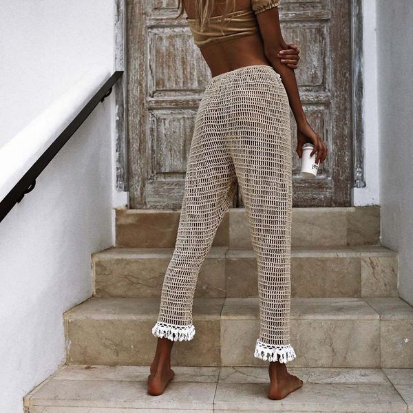 

european and american style beach hand-woven hollow shell pants sun protection fishnet trousers, Black;white
