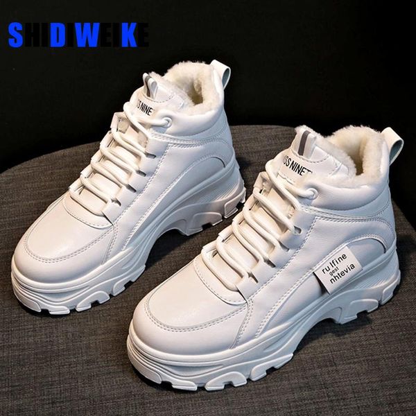 

boots women's casual sneakers winter with plush fur warm shoes; shoes lacing; on ac049, Black