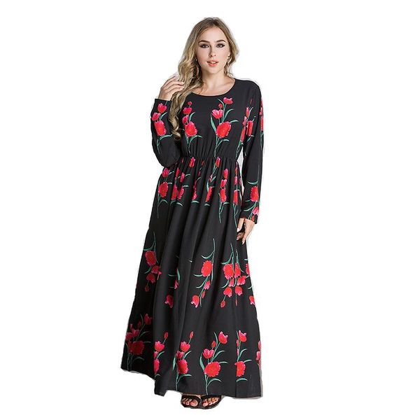 

muslim malay fashion rose print robe dubai dress caftan dress turkish clothing abayas for women abayas msl178, Red