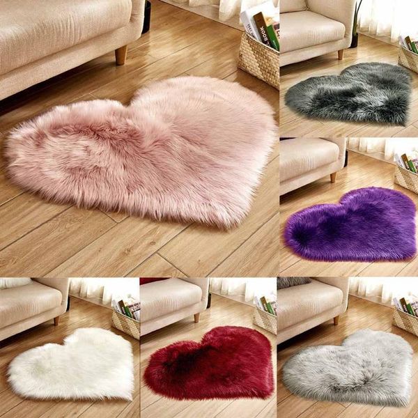 

heart shape carpet for living room bedroom modern 6 colors wool imitation sheepskin rugs faux fur non slip bedroom carpet mat