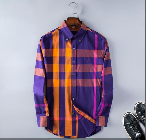 

2019 business slim check shirt, fashion quality long sleeve cotton casual shirt striped shirt dress shirt #63, White;black