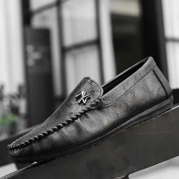 

men's dress shoes fashion men shoes summe loafers leather canvas formal breathable leather casual 71, Black