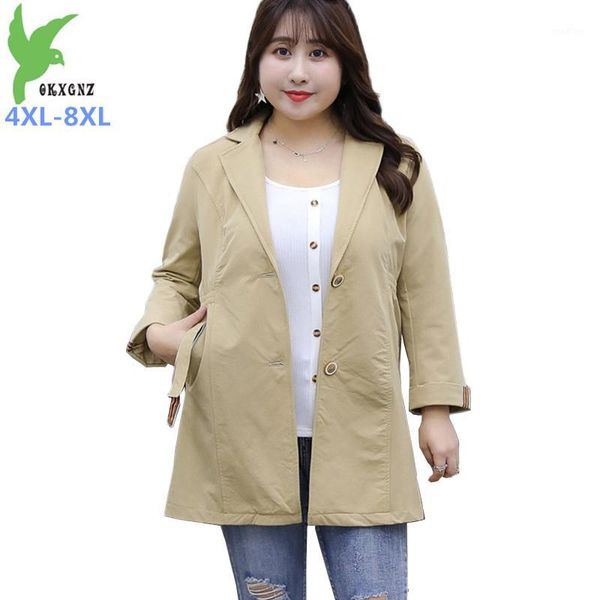 

plus size 8xl trench coat women casual solid color single-breasted outwear fashion sashes oversize office coat chic trench g8061, Tan;black