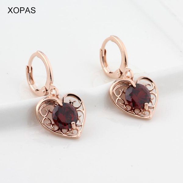

585 rose gold color charms jewelry lovely heart 5 color stone drop earrings for women brincos vintage girls christmas gift1, Silver