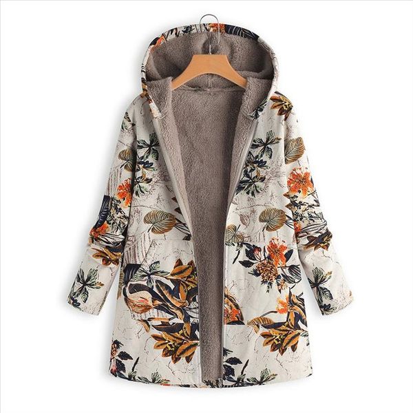 

womens coat winter warm outwear floral print hooded pockets vintage oversize coats womens casual outwear plus size nov21, Black;brown