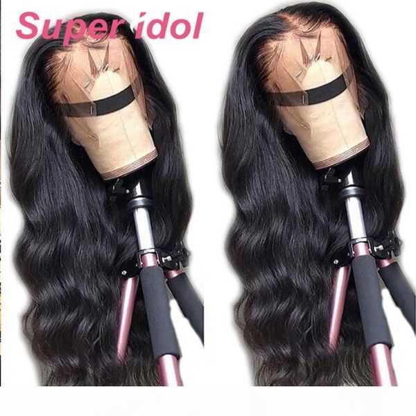 

super 360 lace frontal wigs body wave lace front human hair wigs 150 density 26 inch remy brazilian hair for woman, Black;brown