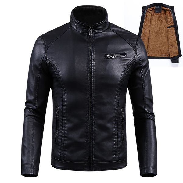 

2021 new thickened pu leather jacket men new motorcycle outerwear fur jackets male winter warm brand clothing uy7t, Black