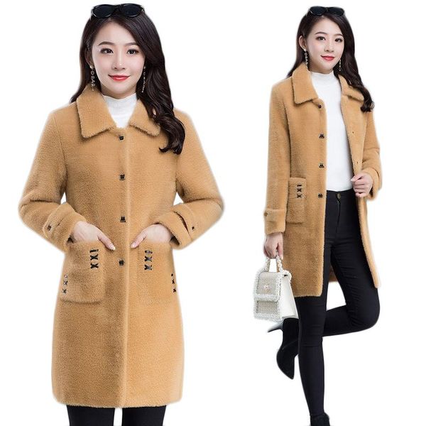 

new european fashion fur long parkas winter women clothing shaggy coat imitate mink cashmere keep warm outwear 367, Black