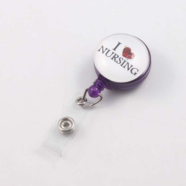 

love retractable ski pass id i badge reel pull key name tag card holder keychain for nursing office, Silver