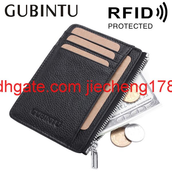 

gubintu leather rfid antimagnetic leather multi-function zipper card case, Red;black