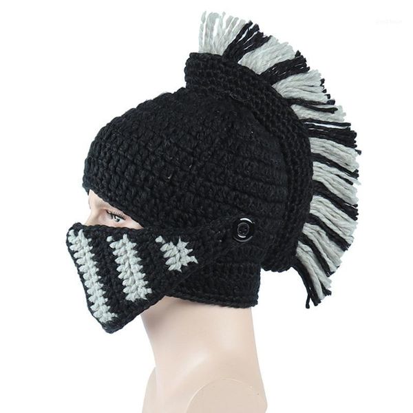 

beanies hanxi fashion roman knight cap for men yarn handknitting hat with mask1