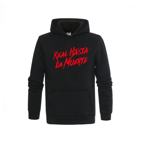 

2019 real hasta la muerte hoodies men women fleece hoody sweatshirt white red letter print streetwear clothing m-2xl1, Black