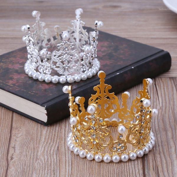 

hair accessories baby crown pography props luxury fashion pearl rhinestone glitter gold silver po birthday party decoration girls1, Slivery;white