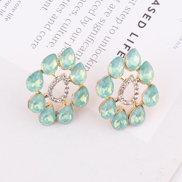 

lubov colorful piercing earrings luxury crystal opal stone stud earrings golden trendy women jewelry gift for christmas party, Golden;silver