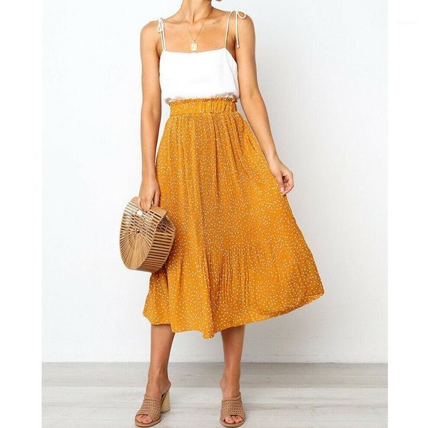 

new vogure womens high waist dots skirts fashion lady pleated straight long skirt holiday beach clubwear elastic waist skirts1, Black