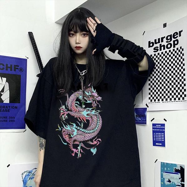 

woman t shirts harajuku dragon kpop ropa mujer y2k korean style oversized t shirt clothes aesthetic vintage femme shirts, White