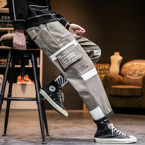 

2021 new designer men big pocket straight trousers printed mens casual biker denim jeans male stretch trouser pant 00mm, Black