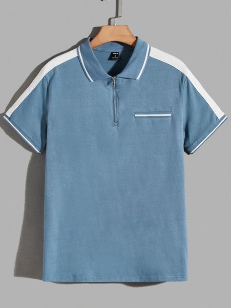 

men zip up striped trim polo shirt c1as#, White;black