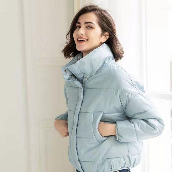 

autumn winter fashion streetwear cotton girls coat women short loose parka winter light blue puffy jacket female parka femme xl1, Black