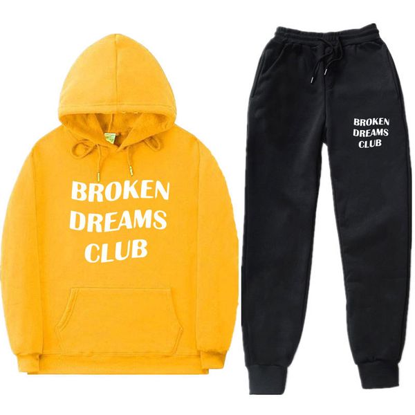 

dream broken club hoodie +pants inspires an aesthetically soft and dull neutral tumblr men's sportswear suit, Gray