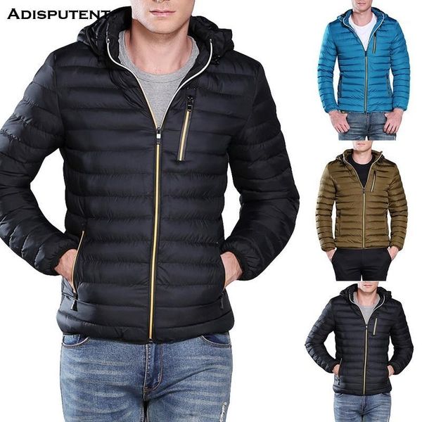 

adisputent 2019 men's hooded puffer jacket fall winter casual thicken slim softshell warm coat outdoor male zip up homme1, Tan;black