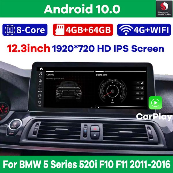 

12.3" snapdragon android 10.0 car multimedia player gps navigation for bmw 5 series 520i f10 f11 2011-2016 radio stereo video