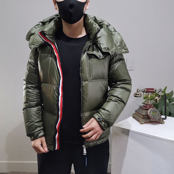

winter military green hooded down jacket for men leisure versatile windproof waterproof thickened warm bright down jacket, Black