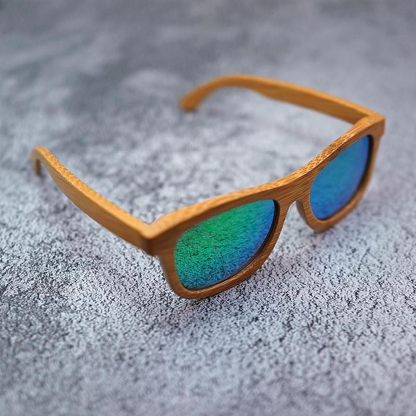

natural bamboo wooden sunglasses handmade polarized mirror coating lenses eyewear glasses original wood oculos de sol masculino q sqcpar, Black;gray