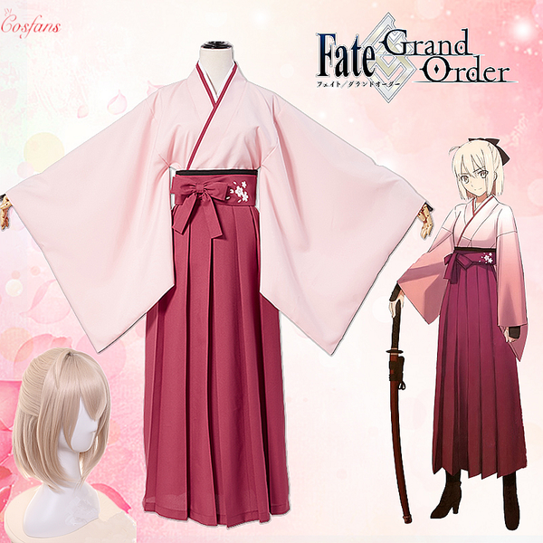 

anime costumes anime fgo fate grand order sakura saber okita souji kendo uniform cosplay costume full set kimono halloween outfit with wig s, Black