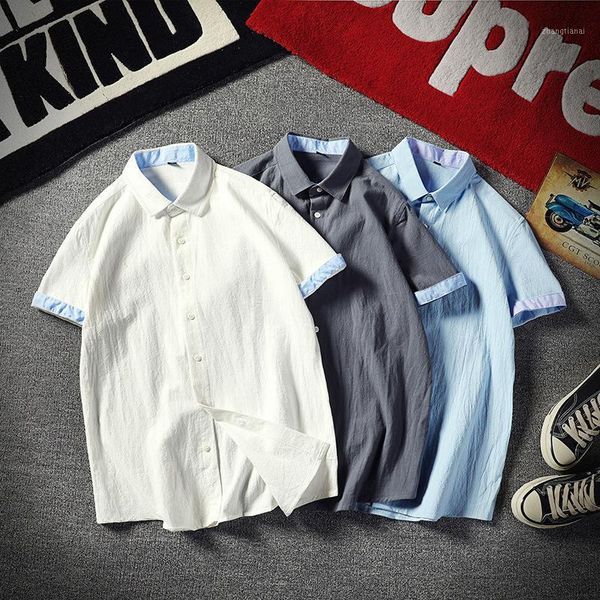 

2020 summer new style white shirt men's short sleeve large coffee-style slim fit trend handsome large size shirt c982020 summer1, White;black