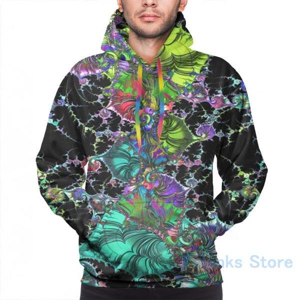 

mens hoodies sweatshirt for women funny abstract spirals mandelbrot fractal colored print casual hoodie streatwear, Black