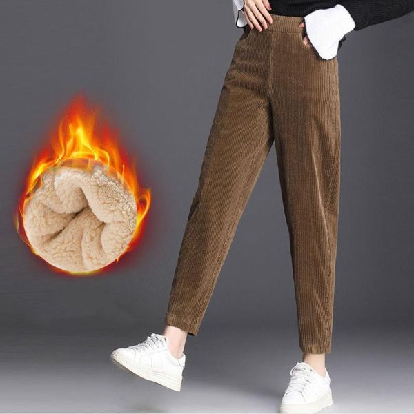 

high waist pants women trousers large size plush thick casual pants 2021 autumn and winter new ladies corduroy warm, Black;white