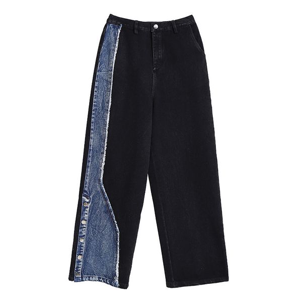 

autumn / winter 2020 women's wear ins trend stitching old high waist straight jeans 6998, Blue