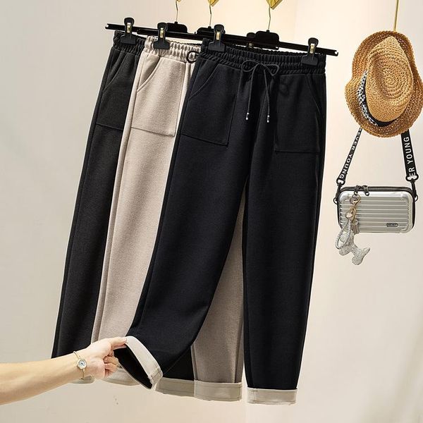 

new plus size women's autumn winter wool and velvet thickened harem pants 100 kg fat mm straight leg pants casual women's, Black;white