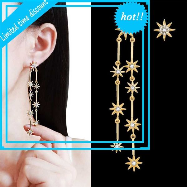 

new tassel 925 pure silver needle asymmetric earrings accessories, Golden