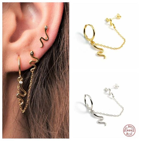 

aide 925 sterling silver cute double snake pendant drop earrings for women girls gift chain tassel piercing dangle earring jewel