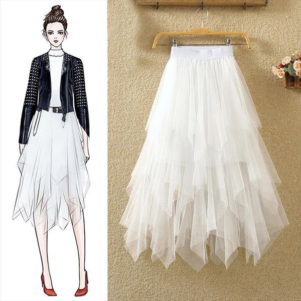 

tulle skirts womens faldas mujer moda 2020 fashion elastic high waist mesh tutu maxi pleated long midi saias jupe womens skirt, Black