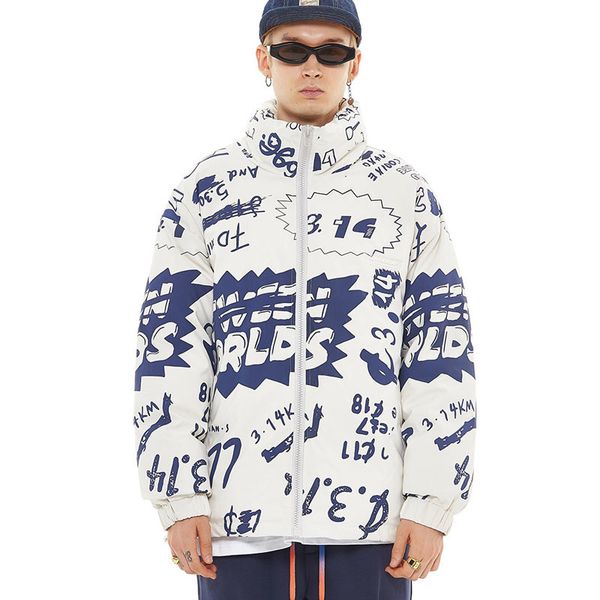 

2020 winter thicken men letter quilted cotton men's streetwear hip warm jacket outerwear qglg, Black