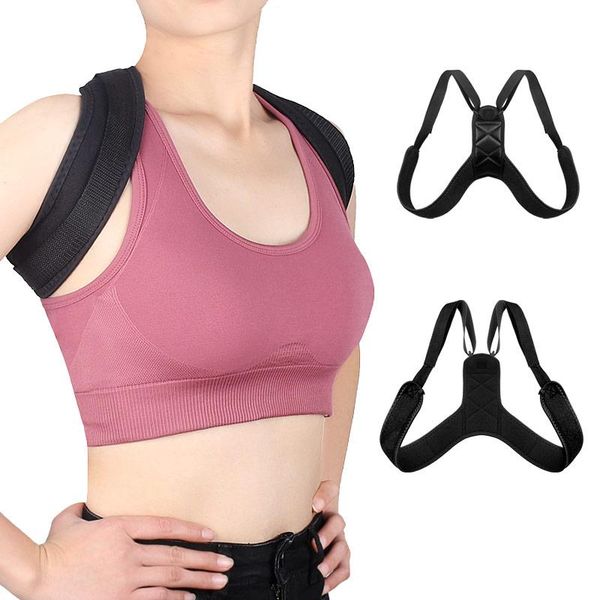 

back support brace belt adjustable posture corrector clavicle spine shoulder lumbar correction correcting, Black;blue